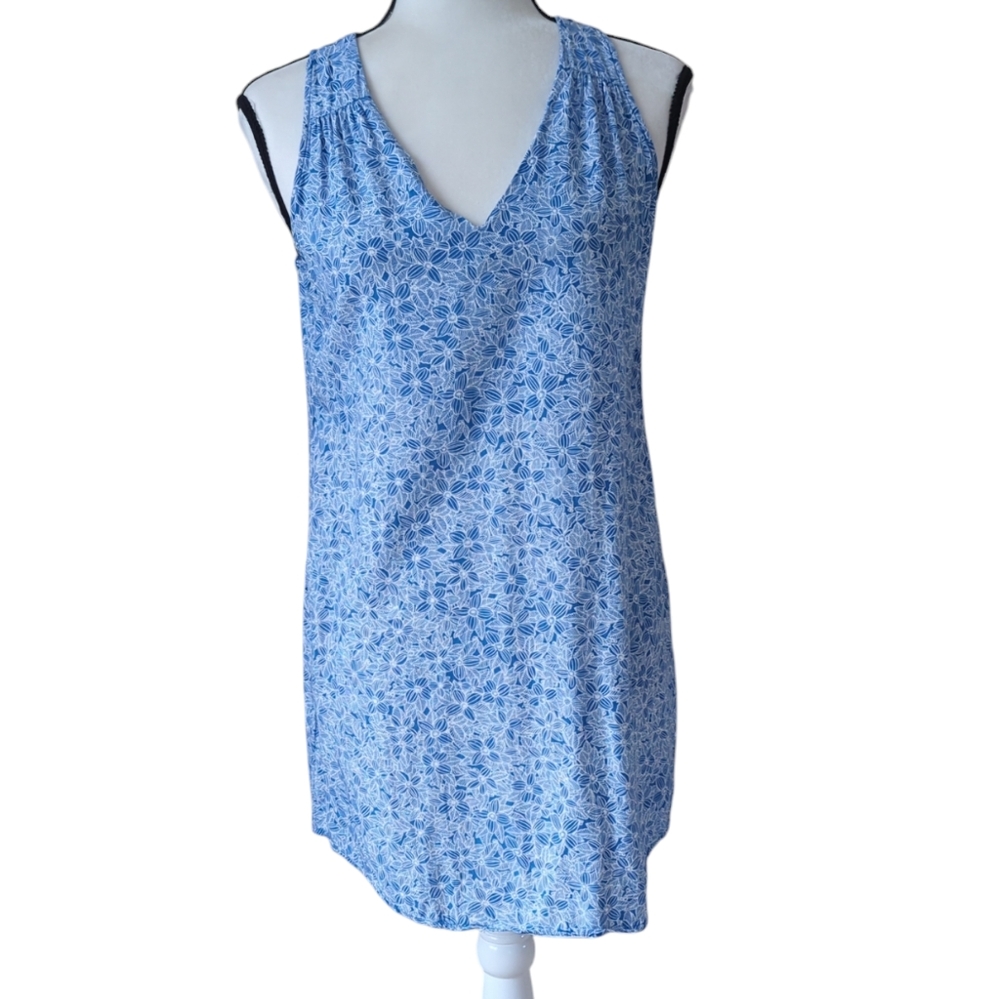 Old Navy Floral V-Neck Woven Rayon/Viscose Summer Dress MEDIUM Light Blue Print